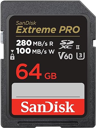 SanDisk 64GB Extreme PRO SDXC UHS-II Memory Card - C10, U3, V60, 6K, 4K UHD, SD Card - SDSDXEP-064G-GN4IN