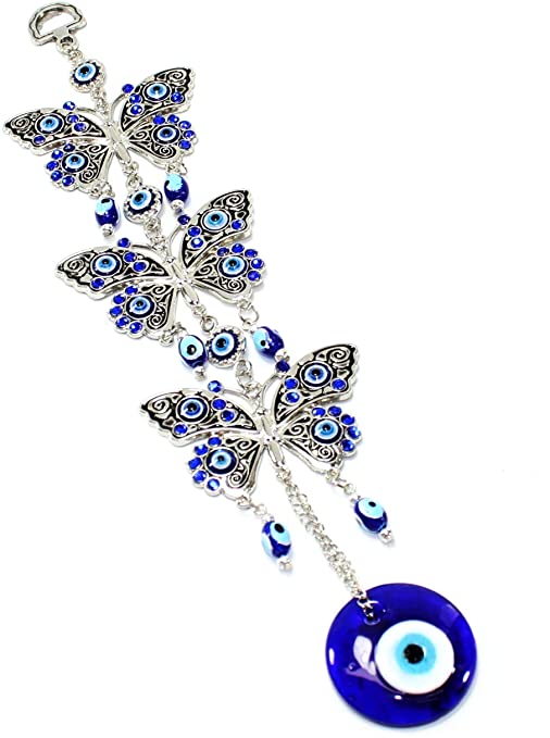 Turkish Blue Evil Eye (Nazar) 3 Butterflies Amulet Wall Hanging Home Decor Protection Blessing Housewarming Birthday Gift