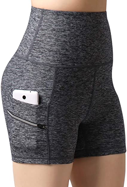 ODODOS Dual Pocket High Waist Workout Shorts,Tummy Control Yoga Gym Running Shorts,Non See-Through Yoga Shorts