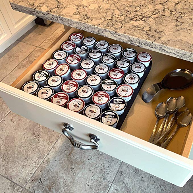 Polar Whale Coffee Pod Storage Organizer Slim Tray Drawer Insert for Kitchen Home Office Waterproof Washable Made in USA 12.5 X 12.5 Inches Holds 36 Compatible with Keurig K-Cup