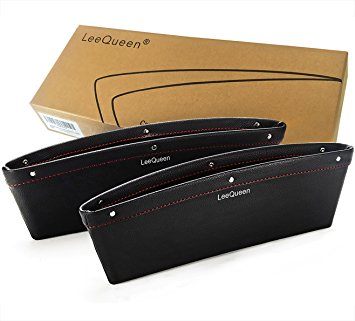 Car Pocket Organizer Premium PU Leather Seat Catch Caddy- Console Gap Filler Drop Stopper Side Pocket Car Interior Accessories LeeQueen (Black) ( 2 packs)
