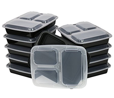Pactiv 10 Piece Newspring 3 Compartment Bento Lunch Boxes with Lids, Stackable/Reusable/Microwave/Dishwasher/Freezer Safe, Meal Prep/Portion Control, 21 Day Fix and Food Storage Containers, 32 oz.