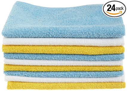 AmazonBasics Blue and Yellow Microfiber Cleaning Cloth, 24-Pack