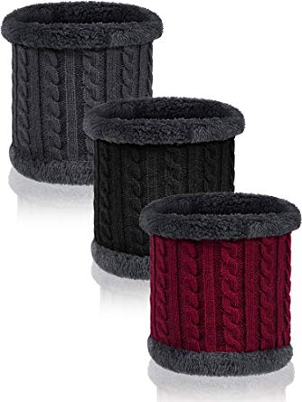 3 Pieces Unisex Cold Winter Neck Warmer Gaiter Double-Layer Fleece Lined Thick Knit Circle Scarf