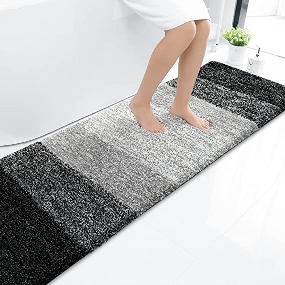 OLANLY Luxury Bathroom Rug Mat, Extra Soft and Absorbent Microfiber Bath Rugs, Non-Slip Plush Shaggy Bath Carpet Runner, Machine Wash Dry, Bath Mats for Bathroom Floor, Tub and Shower, 24x70, Black