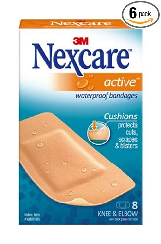 Nexcare Active Waterproof Bandages, Knee and Elbow, 8-Count Packages (Pack of 6)
