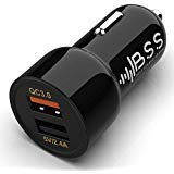 Car Charger with Fast Charge 3.0, 12/24V USB Car Adapter Dual Ports for iPhone 8, 8 plus, X, iPad, Samsung Galaxy Note 8/ S9/ S8/ S8 plus, LG G6/V30, HTC 10, Motorola and More | Qualcomm Certified