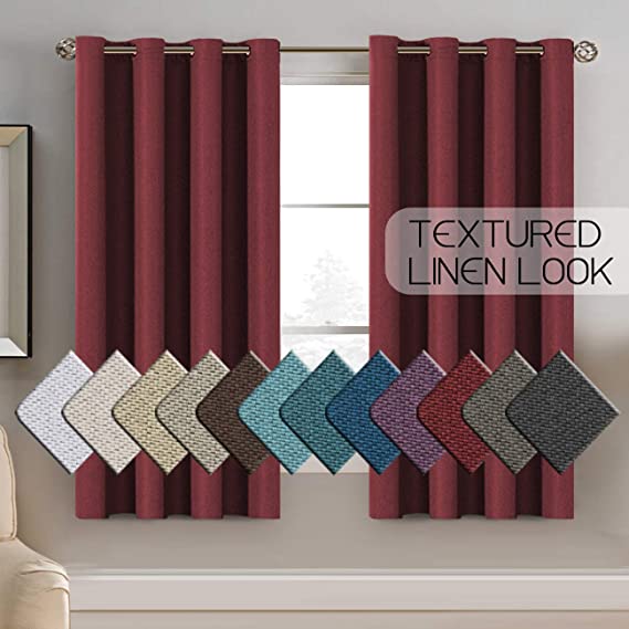 H.VERSAILTEX Linen Curtains Room Darkening Light Blocking Thermal Insulated Heavy Weight Textured Rich Linen Burlap Curtains for Bedroom/Living Room Curtain, 52 by 63 Inch - Burgundy (1 Panel)