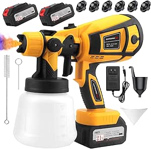 Cordless Paint Sprayer with Battery, 21V/2*4000mAh, 650W All Copper Motor Sprayer with 900ml Container, 3 Patterns, 6 Nozzles, Paint Sprayer for Home Interior & Exterior, Idea Gift Tool for DIY Work