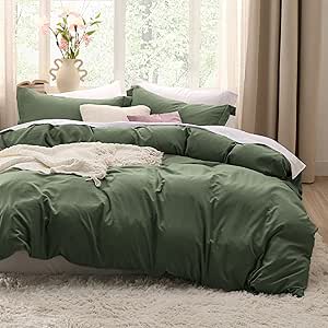 Bedsure Olive Green Oversized Queen Duvet Cover - Soft Prewashed Oversized Queen Duvet Cover Set, 3 Pieces, 1 Duvet Cover 98x98 Inches with Zipper Closure and 2 Pillow Shams, Comforter Not Included