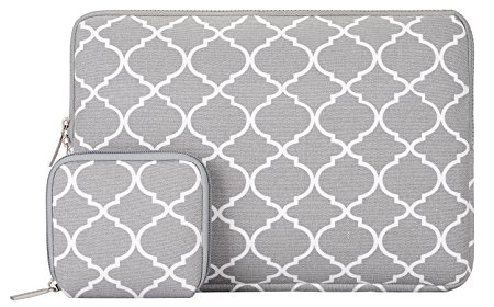 Mosiso Quatrefoil Style Canvas Fabric Laptop Sleeve Bag Cover for 15-15.6 Inch MacBook Pro, Notebook Computer with Small Case, Gray