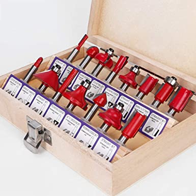 ASNOMY Tungsten Carbide Router Bit Set - 15 Piece Router Set 1/4 Inch Shank Woodwork Tools - for Beginners to Commercial Users