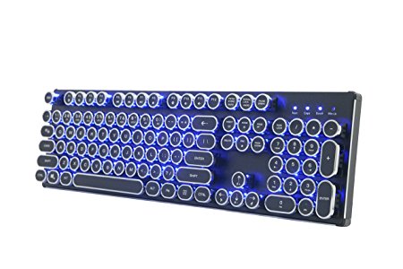 Migree USB Backlit Retro Typewriter Mechanical Keyboard - Khail Blue/Brown Switch - Full Metal Boby – LED Vintage Inspired Steampunk Gaming Keyboard–Mechanical Gaming Keyboard for PC/Mac/Gamer/Typist