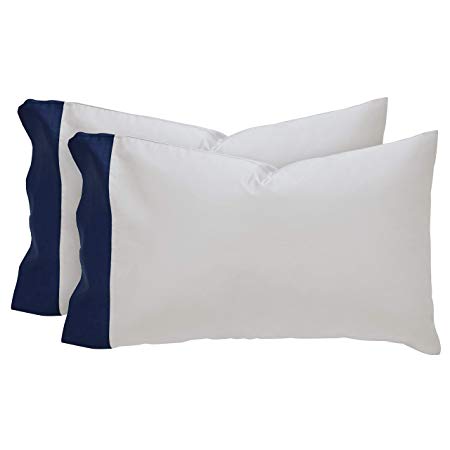 Rivet 2DGJH242, Supima Cotton, Envelope closure Pillowcase set, Cloud Blue/Navy, Standard, 2 Piece