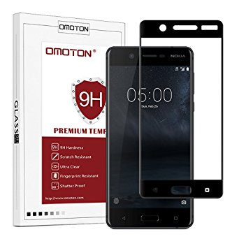 OMOTON Nokia 5 Screen Protector - Full Coverage Tempered Glass Screen Protector - [3D Round Edge] [9H Hardness] [Crystal Clear] [Scratch Resist] for Nokia 5 , Black