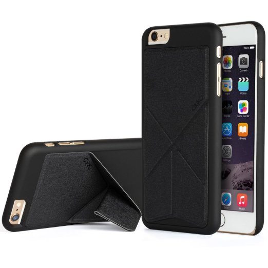 iPhone 6 6s Plus Case, Akiko Stand Case [Origami Series] Ultimate Protection Scratch Proof Soft Interior Leather HardCase with [Foldable 2-Way Stand Feature] for iPhone 6 6s Plus, Black