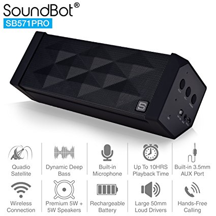 SoundBot SB571PRO Bluetooth QUADIO Satellite Portable Wireless Speaker w/ Multi-Unit Multi-Point Connectivity for Up to 4 Master/Slave Unit Simultaneous Surround Sound, HD 5W 5W Acoustic 2x50mm Driver