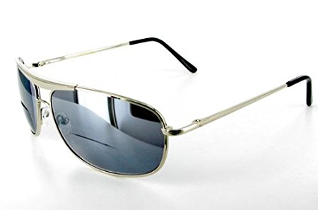 "MACH 5" Men's Aviator-style designer Bifocal Sunglasses for youthful and active people who need to read cell phones, maps, directions, etc. while they drive, work, read, travel or play sports in the sun.