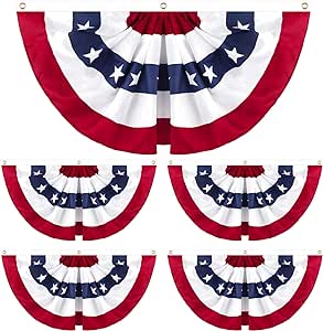 American Bunting Flag Outdoor - 3 x 6 FT with 4 Pack 1.5 x 3 FT USA Patriotic Bunting Flags Half Fan Banner Flag with Canvas Header and Brass Grommets for 4th of July Memorial Independence Day Decoration