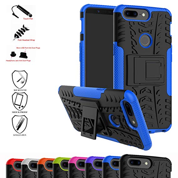 Oneplus 5T Case,Mama Mouth Shockproof Heavy Duty Combo Hybrid Rugged Dual Layer Grip Cover with Kickstand For Oneplus 5T Smartphone(With 4 in 1 Free Gift Packaged),Blue