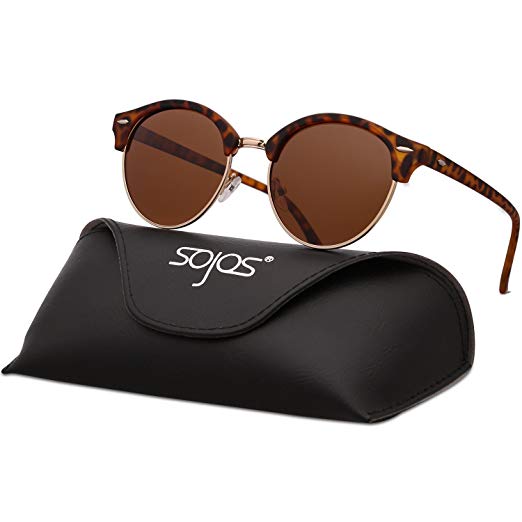 SojoS Classic Clubround Shades Semi-Rimless Unisex Sunglasses with Metal Rivets SJ2031