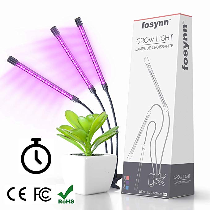 FOSYNN Energy Saving 27W Auto On/Off 3/6/12H Timer 6 Dimmable Levels 3 Color Mode 450-660nm Full Spectrum LED Indoor Plant Grow Light with 360 Degree Gooseneck