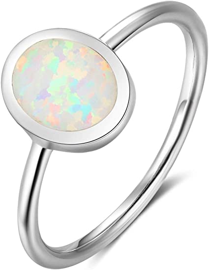 Fire Opal Sterling Silver Plain Wedding Engagement Ring