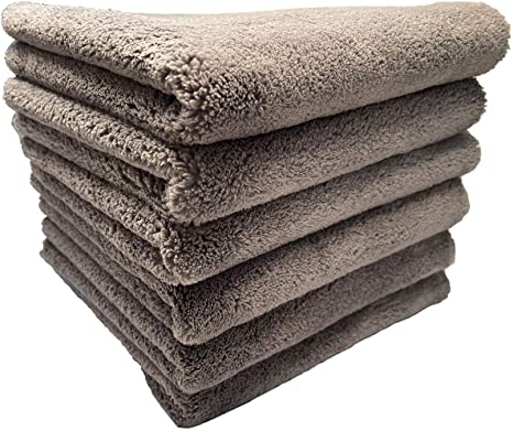 Plush Edgeless Microfiber Towels Cloth for Cars, Car Drying Wash Detailing Buffing Polishing Towel, 500 GSM 6 Pack 16 x 16inches (Gray)