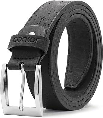 Corkor Belt Vegan Men Faux Leather Cork Belt Synthetic Black Brown Casual Dress Belts Men's Gift