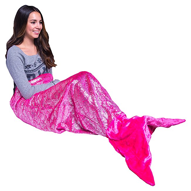 PixieCrush Mermaid Tail Blanket For Teenagers/Adults & Kids Thick, Plush Super Comfy Fleece Snuggle Blanket With Double Stitching, Keep Feet Warm (Large, Shiny Pink)