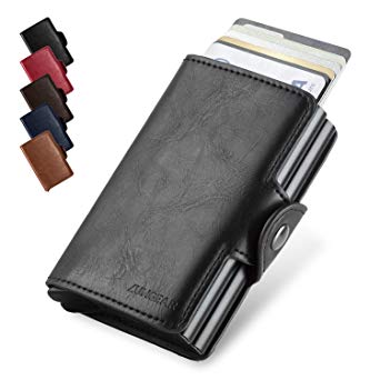 LUNGEAR Credit Card Holder Minimalist Card Wallet with Banknote Storage Exterior Leather Up to Hold 14 Cards