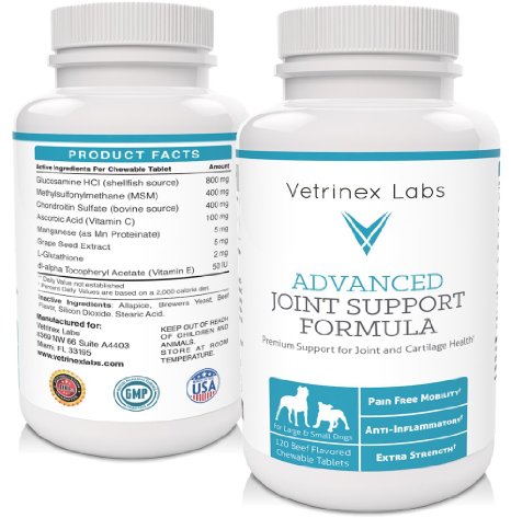 Vet Approved Joint Supplement for Dogs - Effective. Easy to Feed. Guaranteed - Extra Strength Glucosamine with Chondroitin MSM - Chewable Dog Hip & Joint Care Tablets - Best for Large and Small Dogs