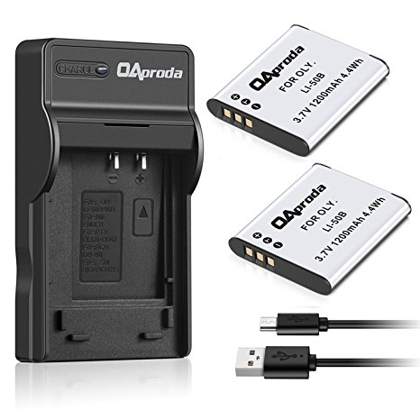 OAproda 2 pack Rechargeable Batteries and Ultra Slim Micro USB Charger for Olympus Stylus SZ-10, SZ-12, SZ-15, 1010, 1020, 1030, 9000, 9010, SP-720UZ iHS, SP-800UZ, SP-810UZ, VR-340, TG-610,TG-620 iHS