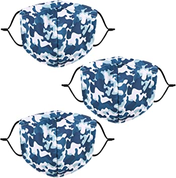 Lullaby 3 PCS Unisex Washable Reusable Face Madks Mouth Cover Bandana Camo Blue