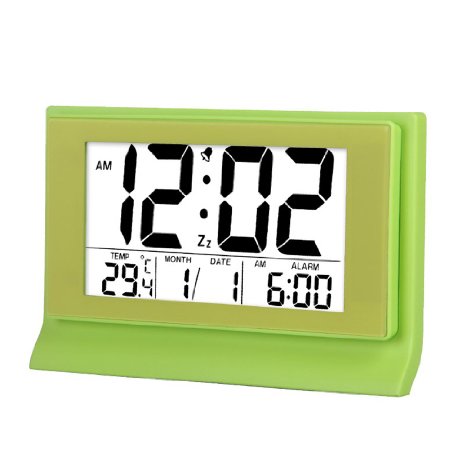 HENSE 8" Creative Ultra Big LCD Screen Morning Clock , Low Light Sensor Technology , Bedside Digital Snooze Alarm Clock with Date and Temperature Display HA28 (Green)