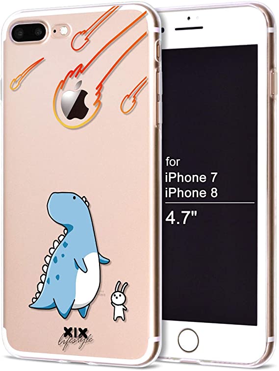XIX Apple iPhone 7 Case Apple iPhone 8 Case Slim Transparent Shockproof Bumper Cheap Cell Phone Accessories Dinosaur Giraffe Design Thin Soft Clear TPU Protective Hippo Cute(09)