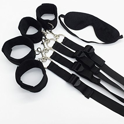 Funux Discreetly Packaged Under Bed Restraint Bondage Straps Fetish the Wrist and Ankle Cuff Sex Play Kit Sex Games Love Games Adult Games for Couple, Bonus Premium Eye Mask, Black