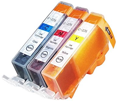 3 Pack Compatible Canon CLI-226 1 Cyan, 1 Magenta, 1 Yellow for use with Canon PIXMA iP4820, PIXMA iP4920, PIXMA iX6520, PIXMA MG5120, PIXMA MG5220, PIXMA MG5320, PIXMA MG6120, PIXMA MG6220, PIXMA MG8120, PIXMA MG8120B, PIXMA MG8220, PIXMA MX712, PIXMA MX882, PIXMA MX892. Ink Cartridges for inkjet printers. © Blake Printing Supply