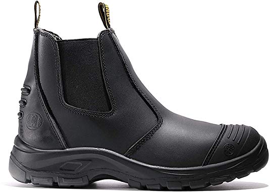 diig Work Boots for Men, Steel Toe Waterproof Working Boots, Slip Resistant Anti-Static Slip-on Safety EH Working Shoes 6 8 9 10 11 12 13 (Black)