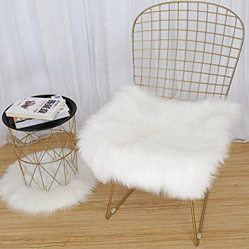 XingMart 18" x 18" Fluffy Faux Sheepskin Fur Square Chair Cushion Cover Seat Pad Soft Rugs for Bedroom Living Girls Room Sofa Decor, White