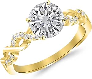 0.46 Carat Twisting Infinity Gold and Diamond Split Shank Pave Set Diamond Engagement Ring 14K White Gold with a 0.33 Carat I-J I2 Round Brilliant Cut/Shape Center