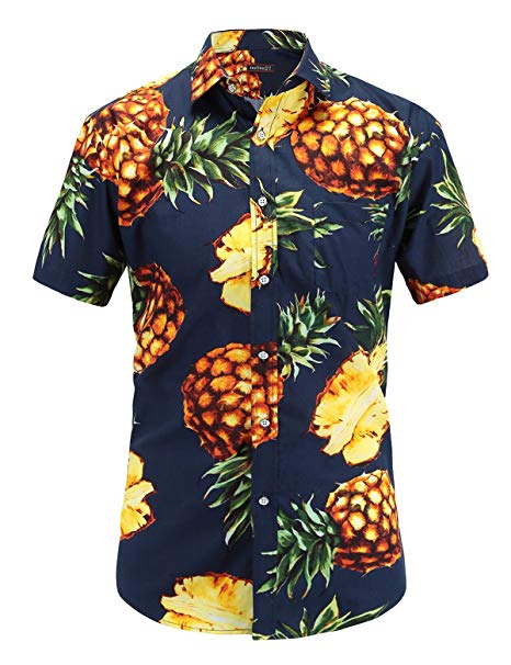 JEETOO Men's Casual Pineapple Short Sleeve Button Down Hawaiian Aloha Shirt