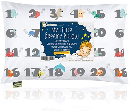 Toddler Pillow With Pillowcase - 13X18 Soft Organic Cotton Baby Pillows for Sleeping - Machine Washable - Toddlers, Kids, Infant - Perfect for Travel, Toddler Cot, Bed Set (Kea123)