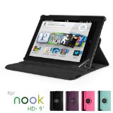 GMYLER Black 360 Degree Rotating PU leather Folio Stand Case Cover for Nook HD Plus 9 inches Barnes and Noble e-book Reader Tablet Multi Angle- Vertical  Horizontal and Wake up Sleep Function