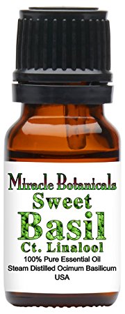 Miracle Botanicals Basil, Sweet ct. Linalool Essential Oil - 100% Pure Ocimum Basilicum - Therapeutic Grade - 10ml