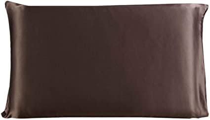 uxcell 100% Charmeuse Pure Silk Pillowcase Pillow Case Cover for Hair & Skin 350TC 19 Momme (1-Piece) Coffee Travel(14x20inch)