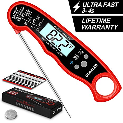 GDEALER DT15 Waterproof Digital Instant Read Meat Thermometer Ultra-FAST Cooking food Thermometer with 4.6” Folding Probe Calibration Function for Kitchen Milk Candy, BBQ Grill, Smokers