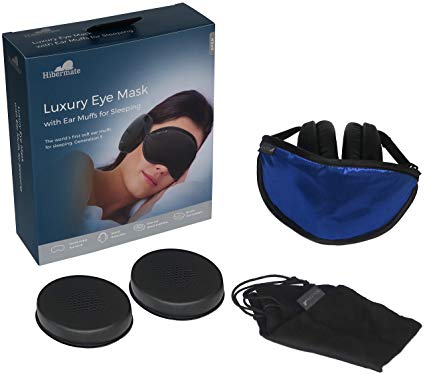 New 2018 Generation 6. Hibermate Sleep Mask with Ear Muffs for Sleeping. Soft & Luxurious Mask, Satin Exterior, Removable Ear Cups Reduce Noise By Approx 15-20db Nrr. (Gen 6 Dark Navy)