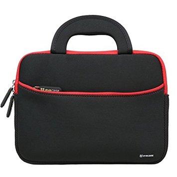 Evecase 8.9 to 10.1 inch Tablet Ultraportable Neoprene Zipper Carrying Case with Dual Hidden Pocket & Handle - Black/ Red