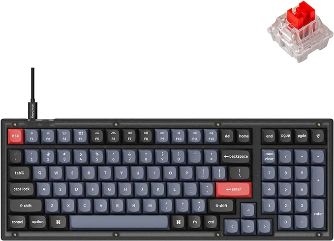 Keychron V5 Wired Custom Mechanical Keyboard, 96% Layout QMK/VIA Programmable Macro RGB Backlit with Hot-swappable Keychron K Pro Red Compatible with Mac Windows Linux (Frosted Black-Translucent)